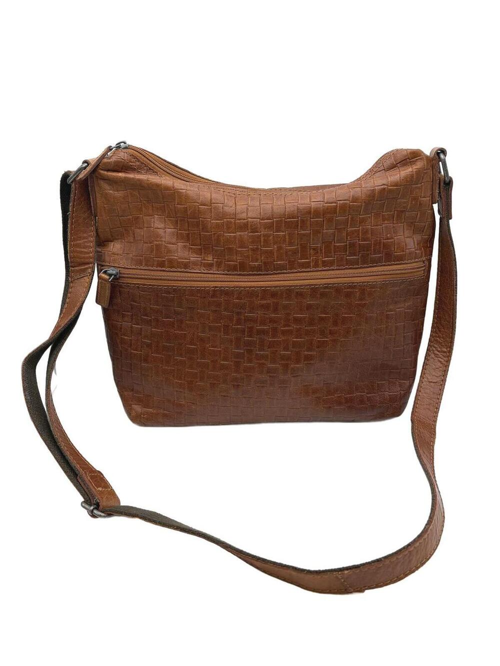 Jack Georges Voyager Woven Zip Crossbody Hobo Bag Honey Buffalo Leather Boho EUC